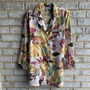 Joie Long Sleeve Button Front Abstract Floral Night Shirt Women's Size M